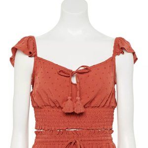 In Plastic! Flutter Sleeve Smocked Top RUST NWT